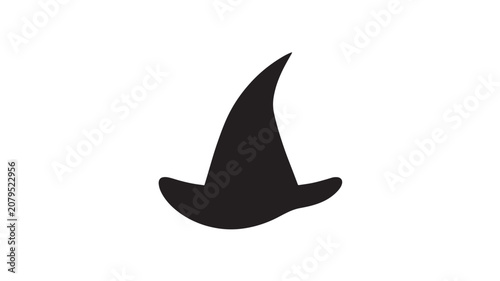 Fotografie Witch Hat Icon with a Pointed Top and Wide Brim, Black and White Silhouette Desi
