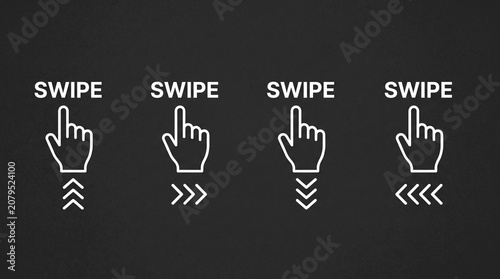 White line swipe icons with directional arrows on a clean dark grey textured background surface