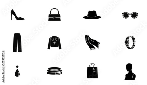Black and white flat style fashion accessories icon set Vector