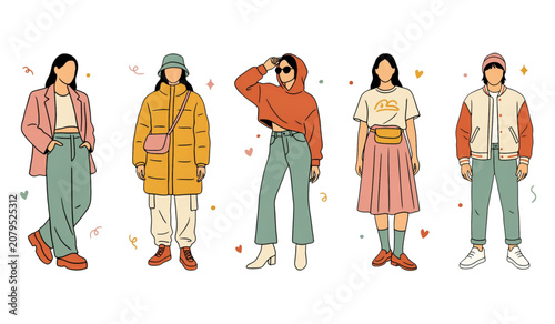 Four stylish women walking together outdoors on a bright sunny day Vector