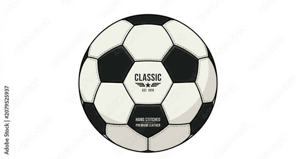 Naklejka premium Classic leather football soccer ball monochrome vector illustration