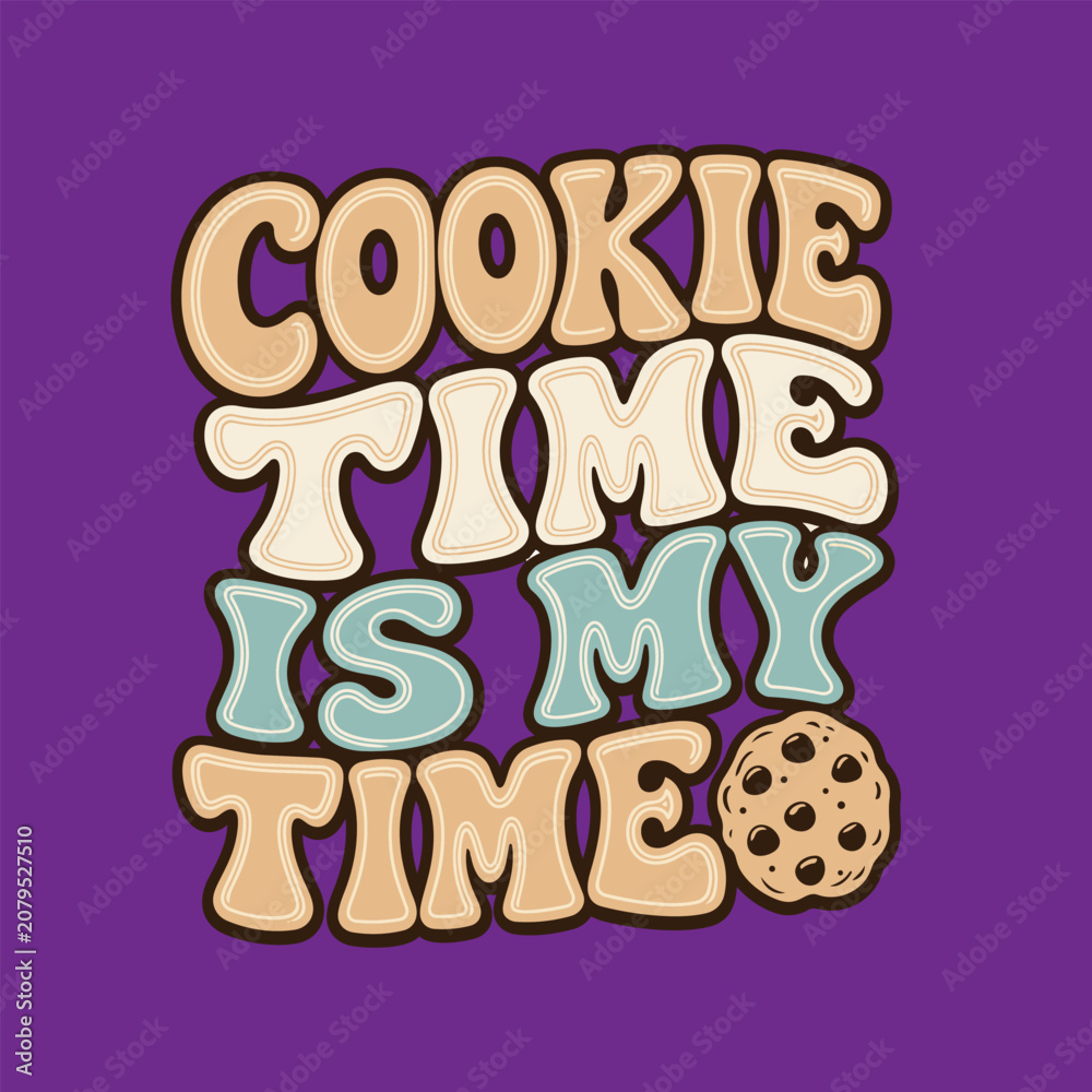 Fototapeta premium Retro Cookie Illustration with Groovy Typography Design for Vibrant Summer Apparel Print Graphics