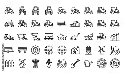 Fotografía Farm Tractor Outline Icon Set Editable Agriculture Vector Collection