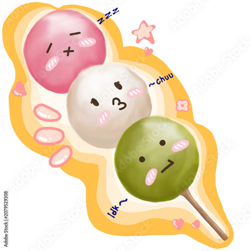 Фотография Cute hanami dango character illustration with funny faces