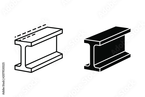 I-beam vector illustration, line art and solid fill