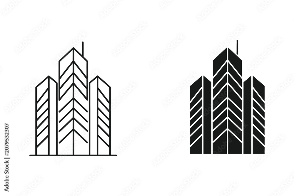 Fototapeta premium Skyscraper buildings vector illustration, flat and solid style