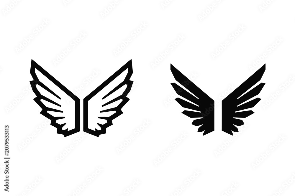 Fototapeta premium Pair of wings vector illustration, flat and line art styles