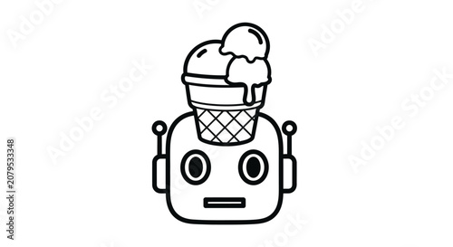 Cute robot head icon with ice cream cone.
