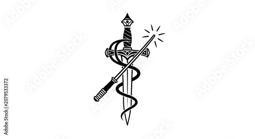 Dagger with snake and magic wand icon.