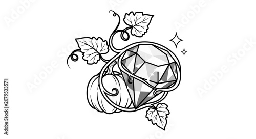 Diamond gemstone entwined with a leafy grapevine.