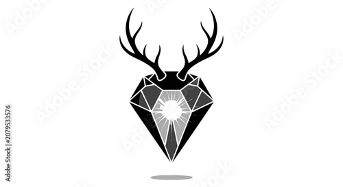 Diamond gemstone with deer antlers stylized black icon.