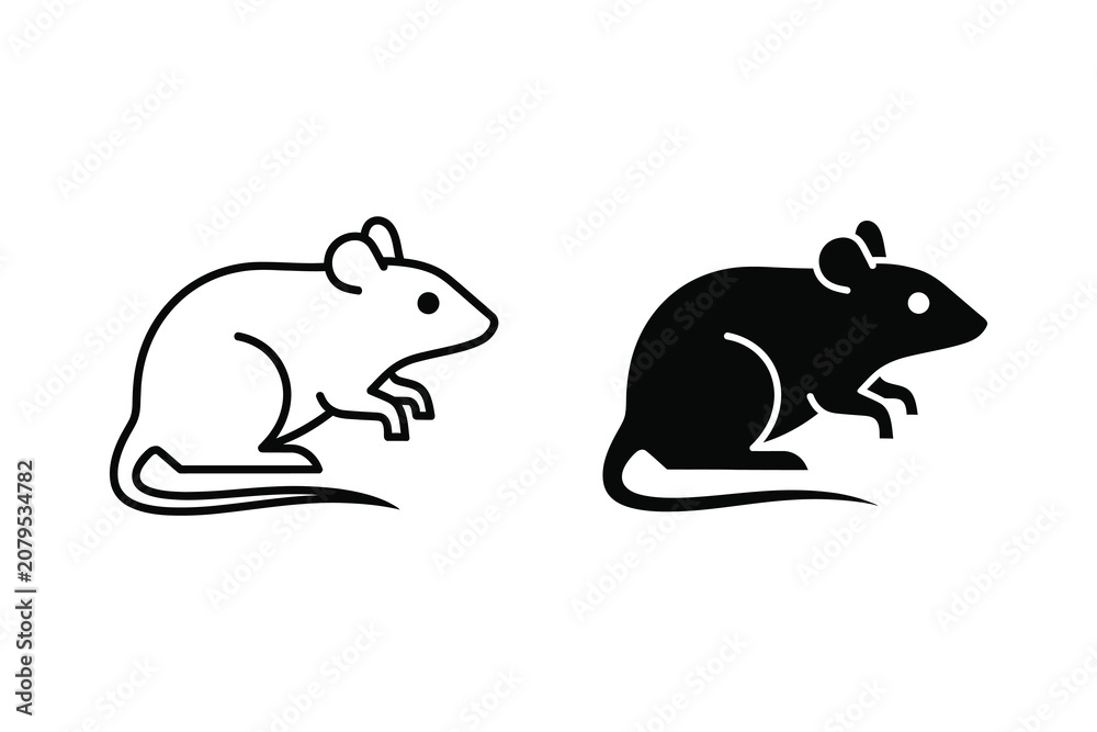 Fototapeta premium Line art and silhouette mouse vector illustration