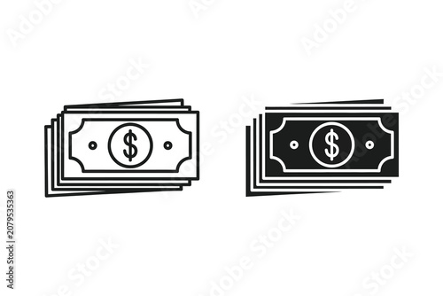 Dollar bills vector illustration, flat and silhouette