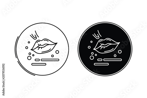 Lip expressions vector illustration line art smiley face icons in circular buttons