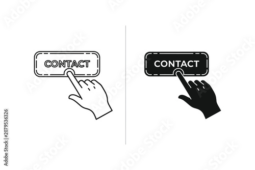 Hand pressing contact button vector illustration, flat and silhouette styles