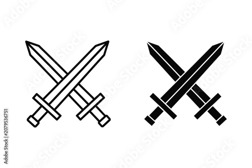 Crossed swords vector illustration, line and solid style