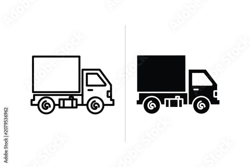 Delivery truck vector illustration, flat and silhouette styles