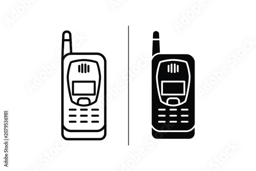 Old mobile phone vector illustration, line art and solid style