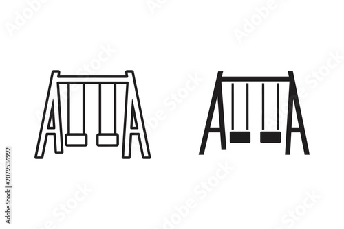 Swing set vector illustration, line art and silhouette