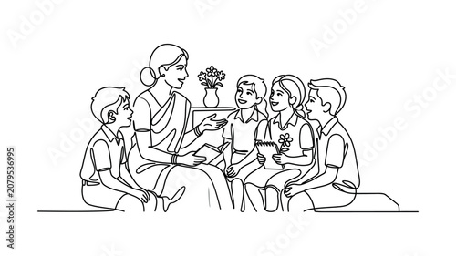 Family sitting together on floor.