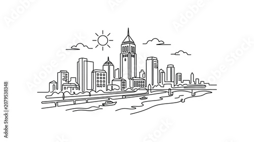 City Skyline with Towering Buildings.