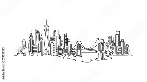City skyline with bridge illustration.