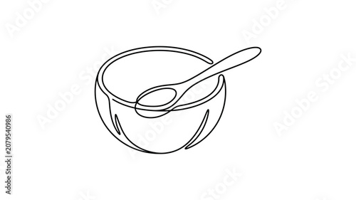 Simple line drawing of bowl spoon.