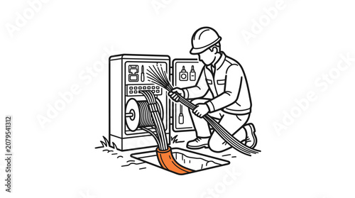 Field Engineer Installing Underground Fiber Optic Cables