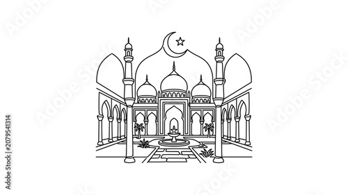Islamic Mosque Architecture Drawing Design.