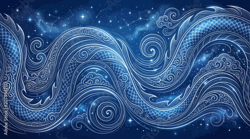 Mystical Blue Dragon Celestial Vector Illustration for Cosmic Backgrounds