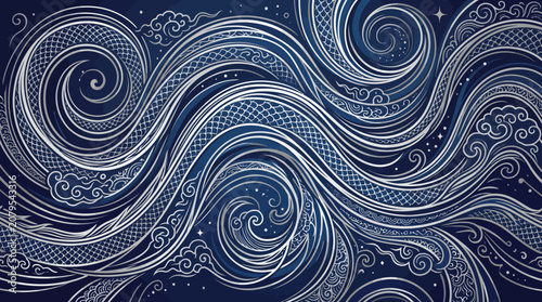 Swirling blue storm waves background, vector illustration