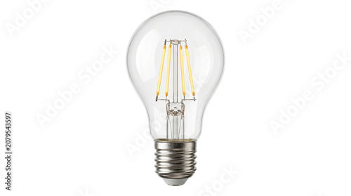 Canvastavla Vintage style led filament light bulb with clear glass and metallic screw base glowing warmly isolated on transparent background for energy concepts and ideas