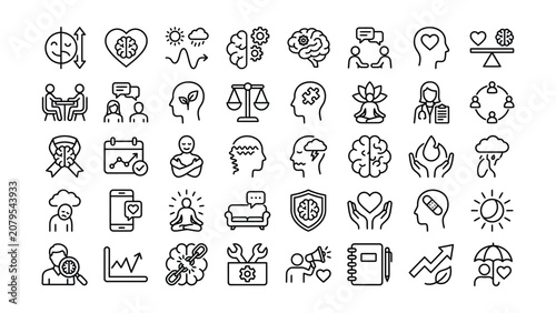 Mental health and wellness concepts and signs an   symbols  mental health wellness line icons set .eps