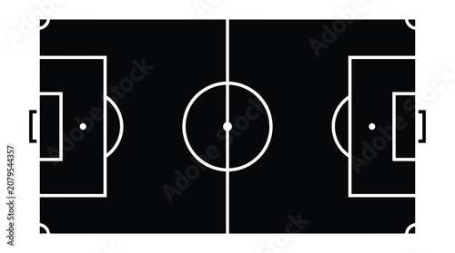 Fotografie Soccer Field Aerial View White Lines On Black Flat Silhouette