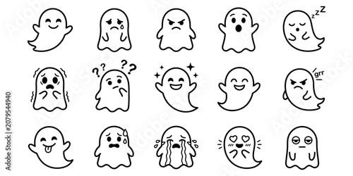 Collection of 14 ghost emojis with various emotions