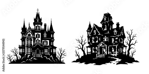 Haunted house silhouettes for halloween decor