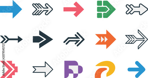 Arrows Pointing Right in Various Styles and Colors
