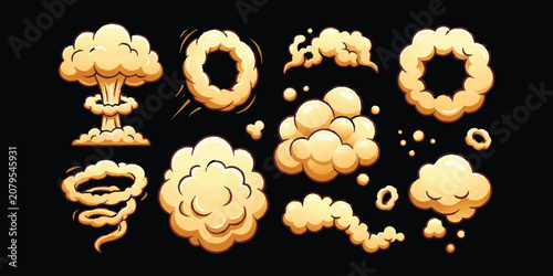 Картината върху платно Cartoon smoke and explosion effect set for animation and games