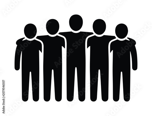 Fotografía Black silhouette group of five diverse people standing together with arms around