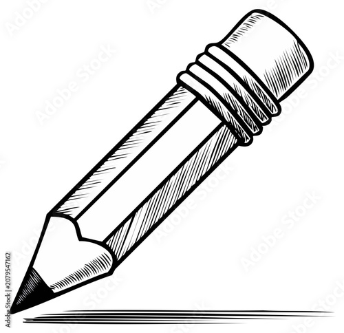 Hand drawn pencil sketch of a sharp graphite pencil making a line on a white background