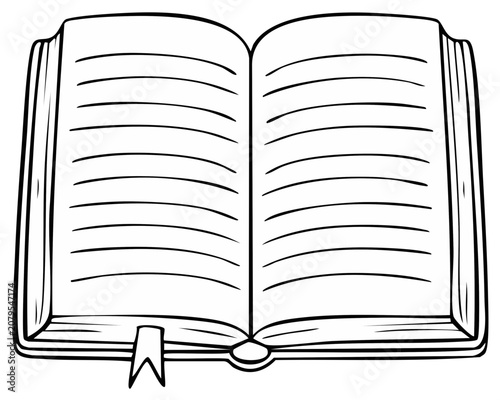 Open Book Line Art: Ready for Reading or Writing on Blank Pages, Featuring a Classic Bookmark