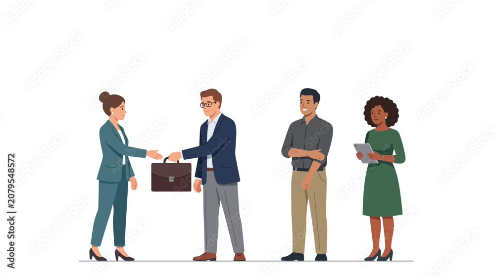 Obraz premium Business partners shaking hands after successful agreement meeting.