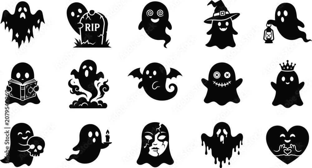 Fototapeta premium Halloween vector bundle spooky ghost witch tombstone halloween element illustrations for design