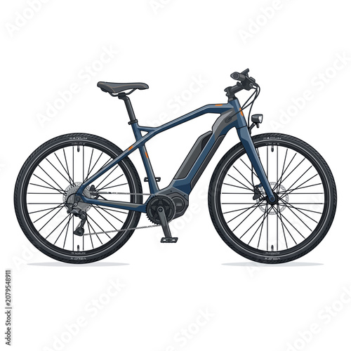 Modern grey electric mountain bike isolated on white.