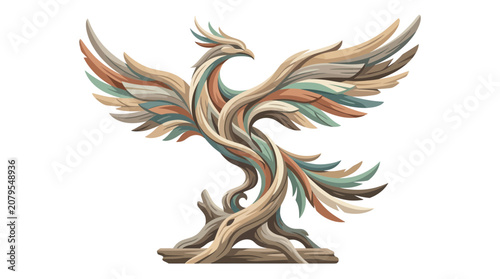 Phoenix sculpture made of driftwood.