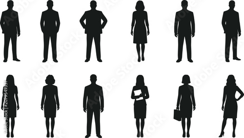 Business people vector silhouette set of professional men and women standing in corporate attire