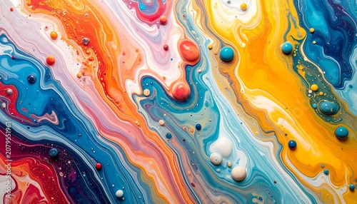 Abstract background of colorful flowing liquid paint swirls