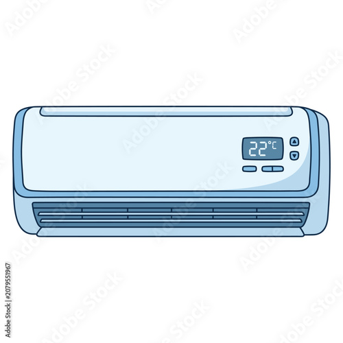 Fotografie Modern Wall Mounted Air Conditioner Unit with Digital Temperature Display, Home