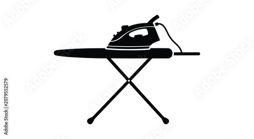 Fotografie Iron And Ironing Board Silhouette On White Background