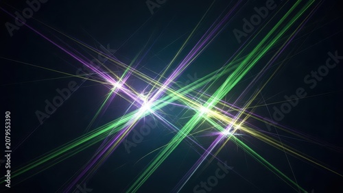 Vibrant Laser Light Beams Converging in Dark Space Scene